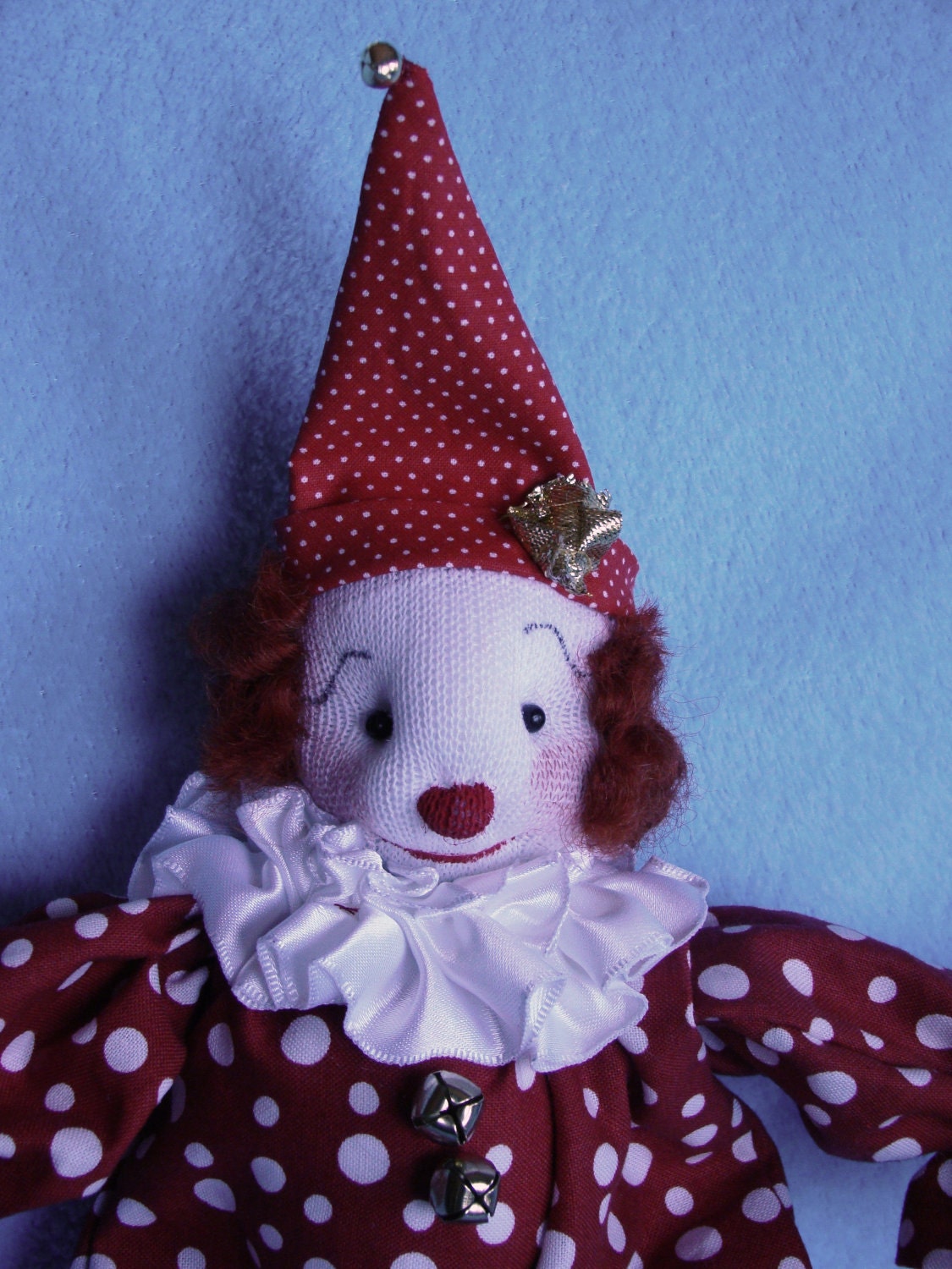 Clown 9-Inch Cloth Doll SugarBelly Clown in Red and White Polka Dot