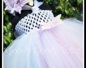 BUTTERFLY GARDEN Whimsical Pastel Tutu Dress Adorned with Butterflies and Matching Hair Clippies and Headband Up to 2T