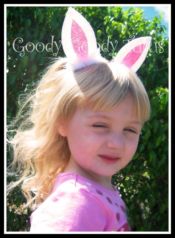 BUNNY EARS Glittery Felt Bunny Ear Hair Clips with Fluffy Maribou Trim