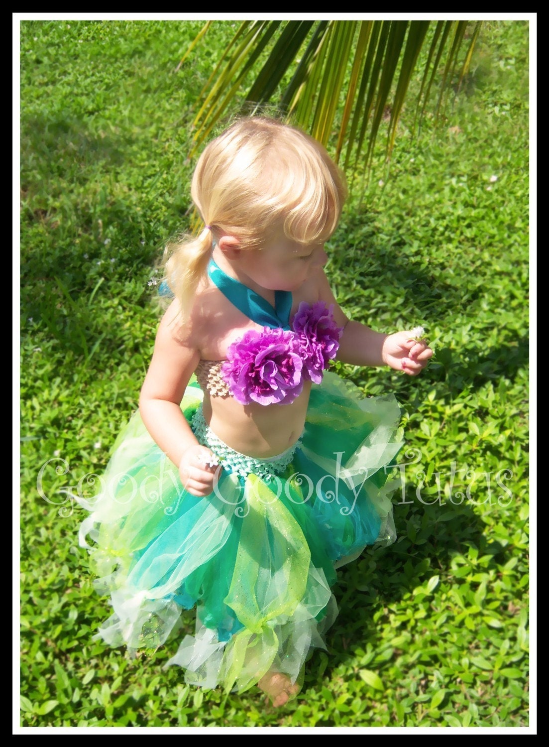 UNDER THE SEA Little Mermaid Inspired Sparkly Tutu and Flowered Bikini Top