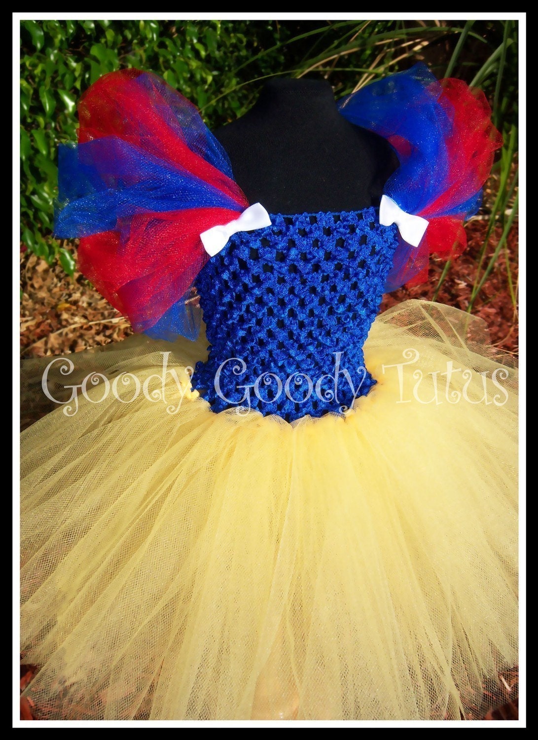 SNOW WHITE Inspired Crocheted Tutu Dress and Red Satin Bow Headband - Small 12/18mos
