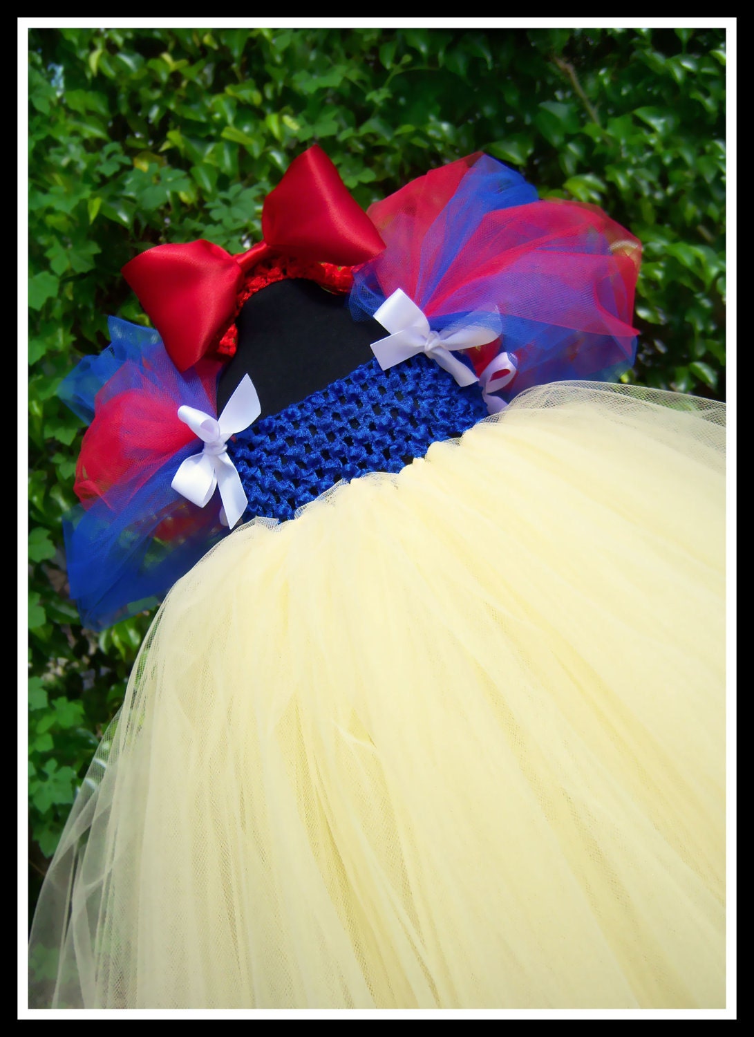 FAIREST OF ALL Snow White Inspired Babydoll Tutu Dress with Red Satin Bow Headband