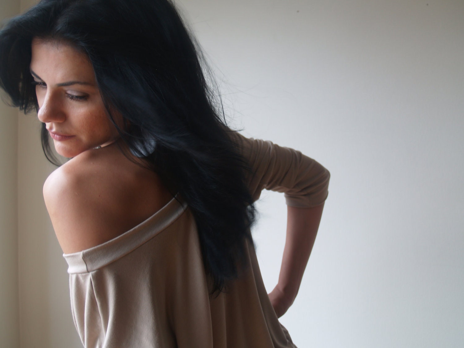 Beige Slouchy Oversized  Party Blouse - Free US Shipping - Donation to Unicef - Item MM-BLT13-12BE3