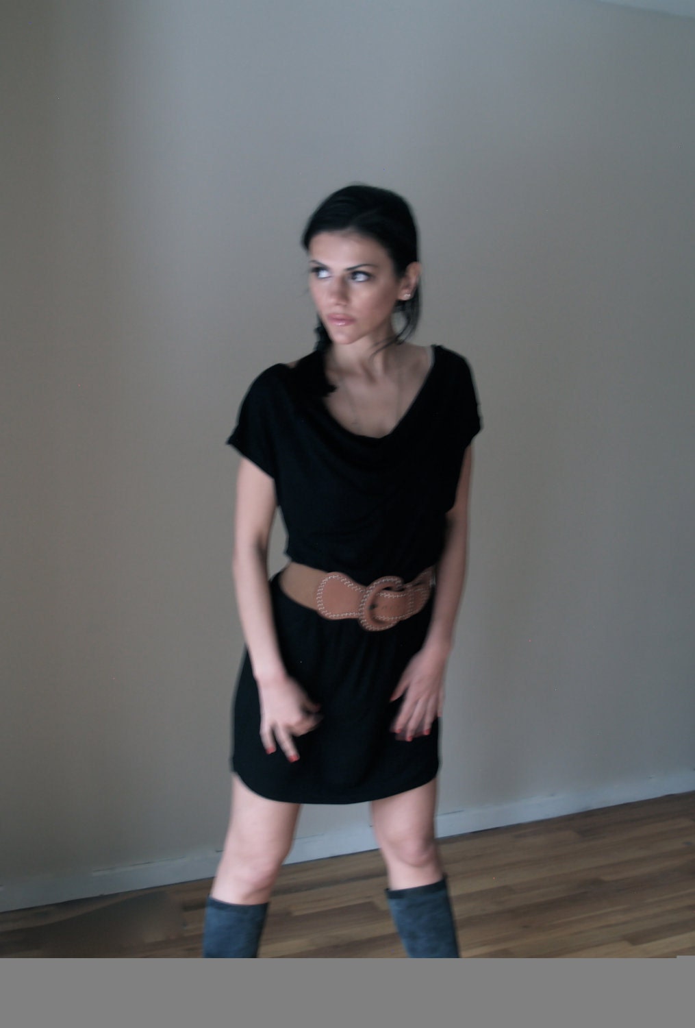 Black Tunic Party Dress with Cowl Neckline - Free US Shipping - Donation to UNICEF - Item MM-DRT13-17B1