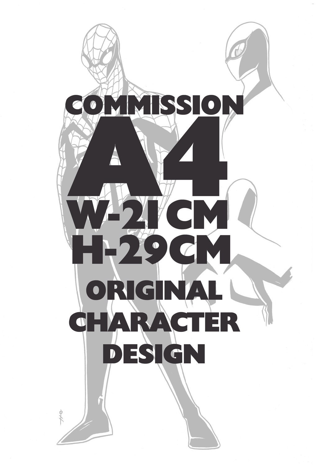 Original A4 Black and White Single Character Design Artwork Commission by Comic Book artist Boo
