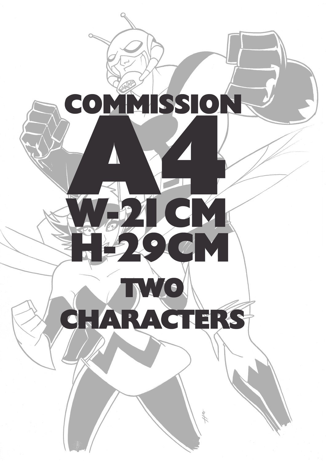 Comic Art Commission Two Characters A4 Black and White Original Artwork by Comicbook Artist Boo