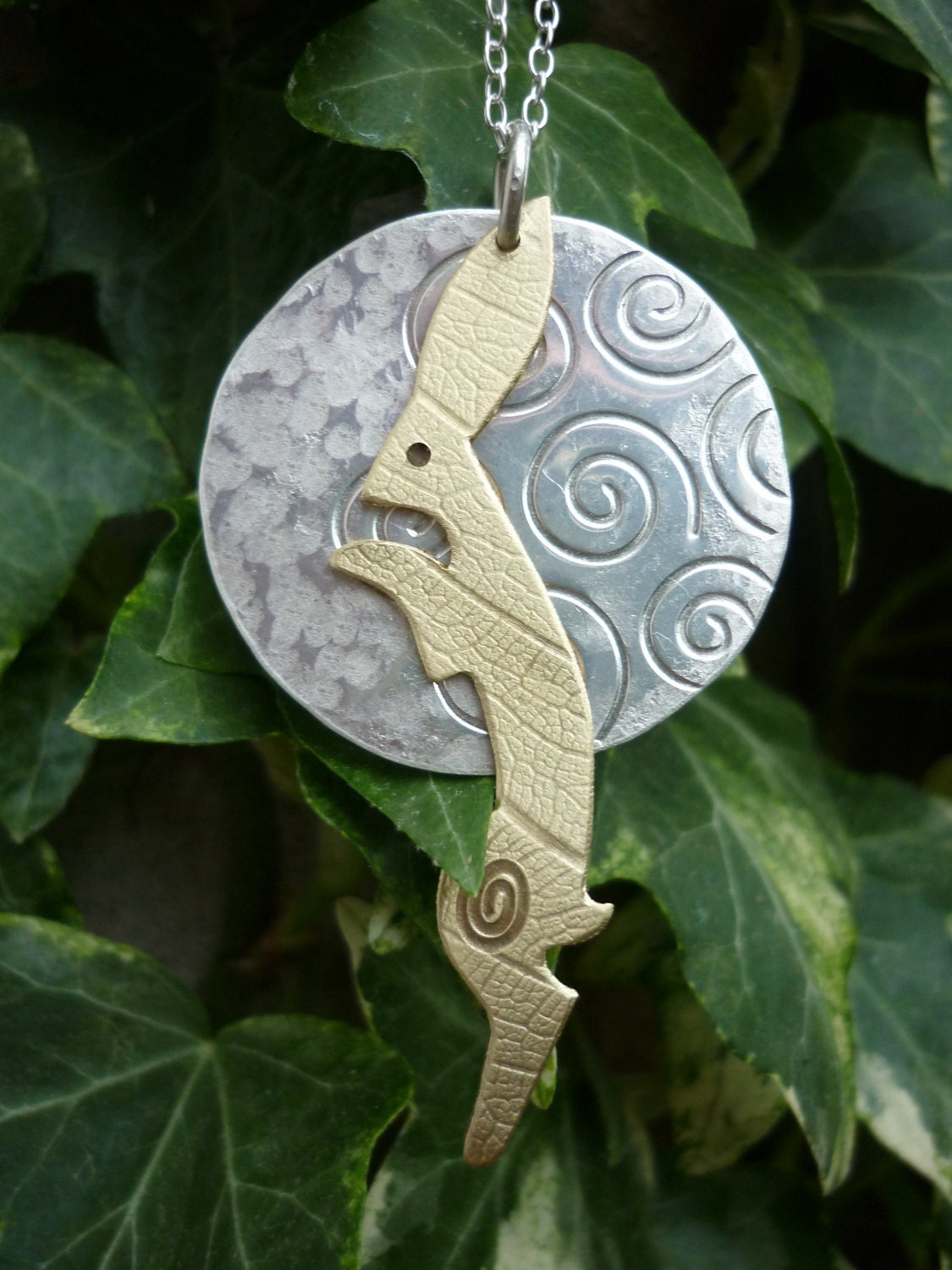 Luner Hare Pendant, Jewellery, silver and brass,  SquareHare, Free shipping, UK vegan