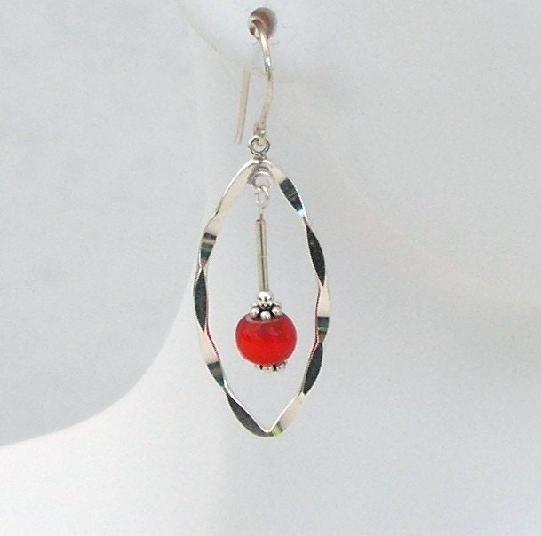Antique Trade Bead Earrings -Red Whitehearts, 1800's