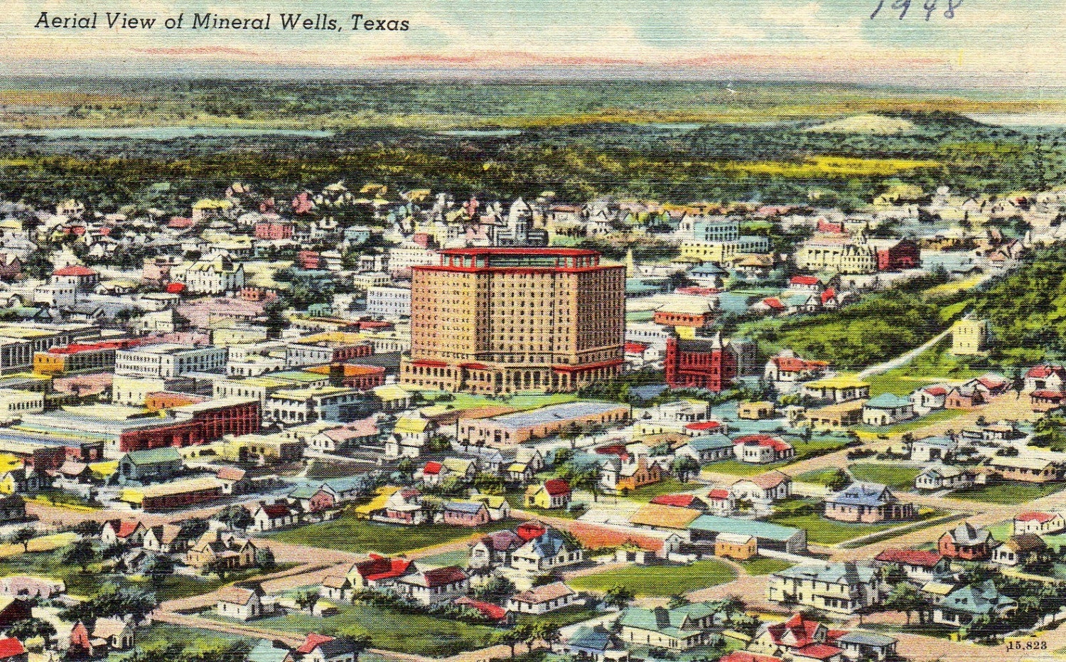 Items similar to VINTAGE POSTCARD Aerial View of Mineral Wells, Texas