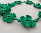 Shamrock Lariat Crocheted 4 Leaves Forest Green Clover Necktie,Shawl,Scarf,Necklace,St Patricks Day Spring fashion
