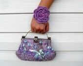 Crocheted Bracelet Lilac Lavender Purple Amethyst Christmas Gift With Pearl Bead Wedding Bag Winter Accessory-TeamT