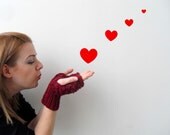 Hand Knit Fingerless Gloves Garnet Gloves Blackberry Knit Bubbles Burgundy Red Heart Kiss Fashion Valentines Day