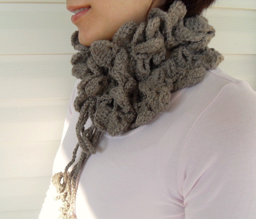 Winter Fashion-Khaki Soft Neckwarmer, Shawl, Winter Sale, Light, Romantic,Brown Taupe- TeamT