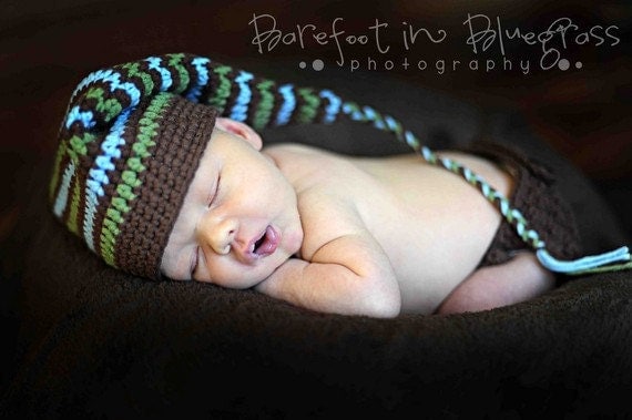Crochet PATTERN 130, Newborn Stripes Stocking Hat & Maatching Diaper Cover, Photography Prop