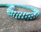 ON SALE - Genuine Turquoise Beaded Kumihimo Necklace - Blue Skies