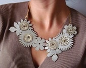 Tiny Gold Flowers on a Brench with Tourmaline Stones Necklace