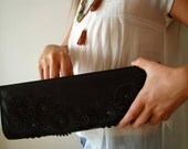 FINAL SALE---- Beautiful Black Leather Clutch with 'Night Flowers on the Bottom'