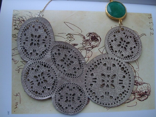 Genuine Leather Necklace With Green Gemstone