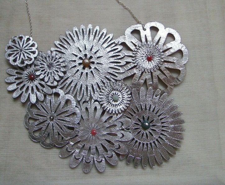 Silver Leather Spring Flowers with Tiny Gems