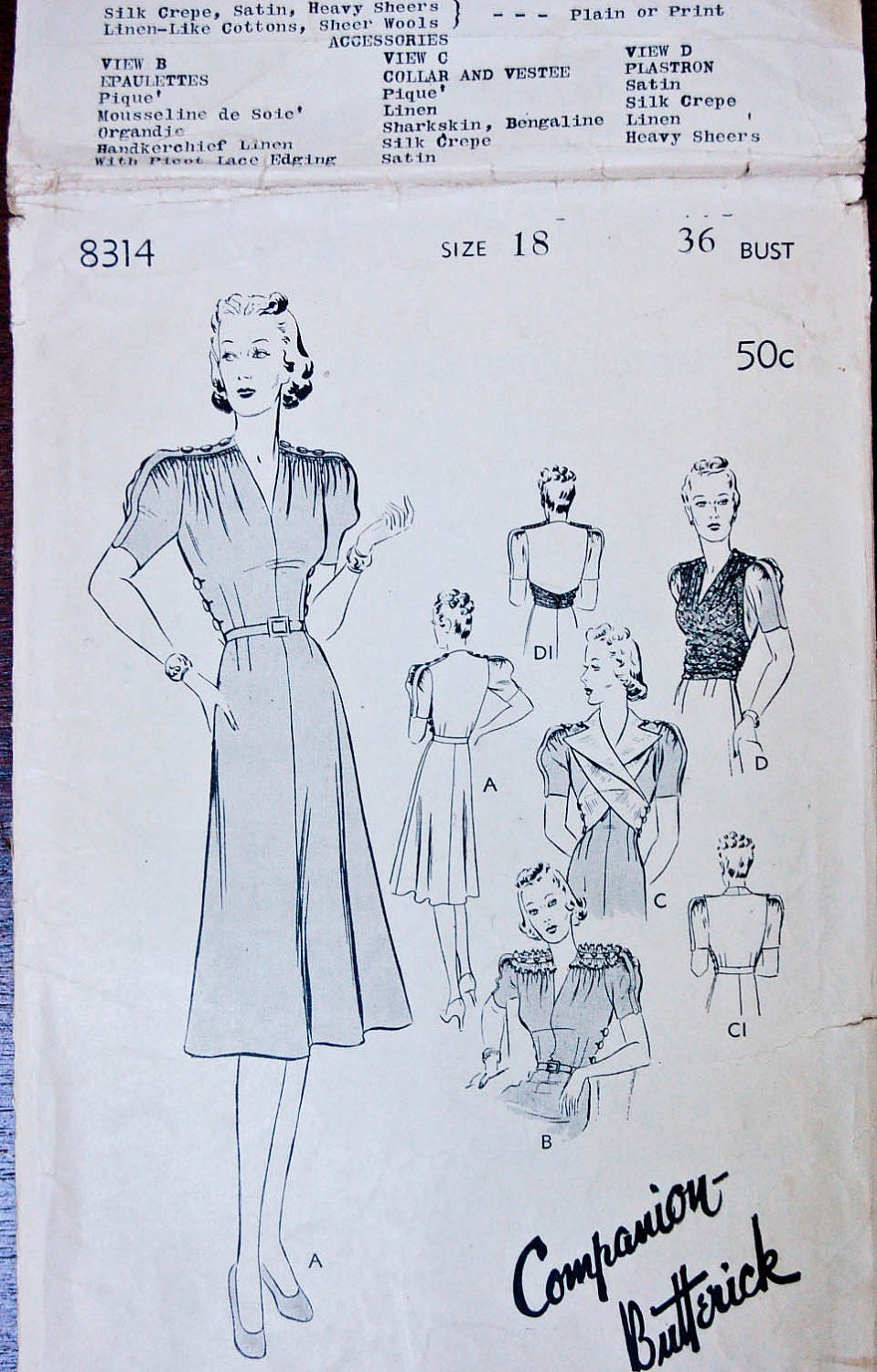 Vintage Butterick Dress Pattern 8314 1930s