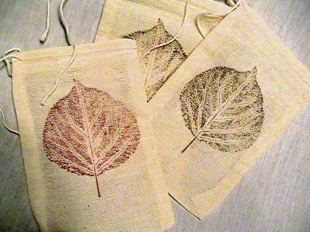 10 3x5 Large Aspen Leaf Unbleached Muslin drawstring bags pouches ...