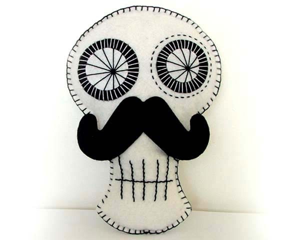 Mustache Pillow Sugar Skull