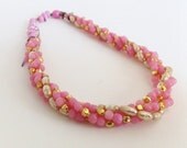 Vintage 1950s Necklace // Pink Gold Pearl // Beads //  4 Strand // Twisted // 50s