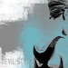 Audrey Hepburn hipster mid century modern blue white grey modern pop art portrait style illustration 11x14 inch print
