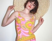1960s floral and  psychedelic print  swimsuit