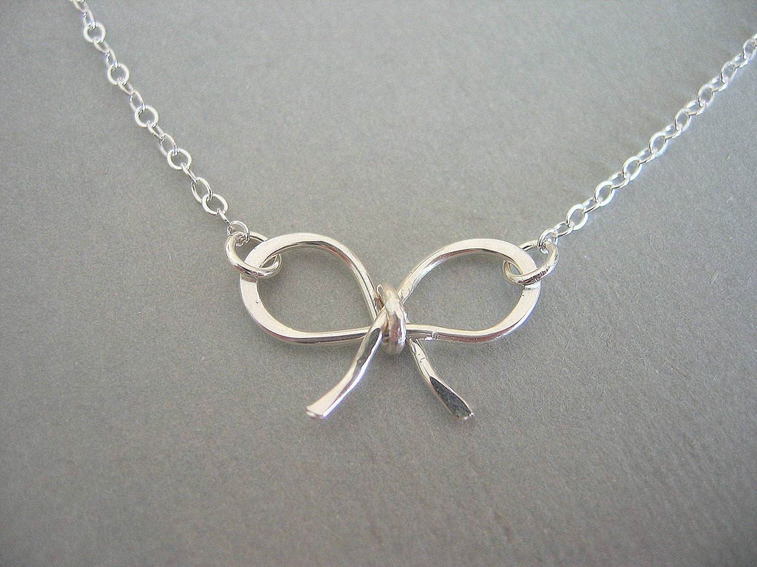 Bridesmaid Gifts, Silver Jewelry, Sterling Silver Bow Necklace, Silver Necklace, Bow Necklace