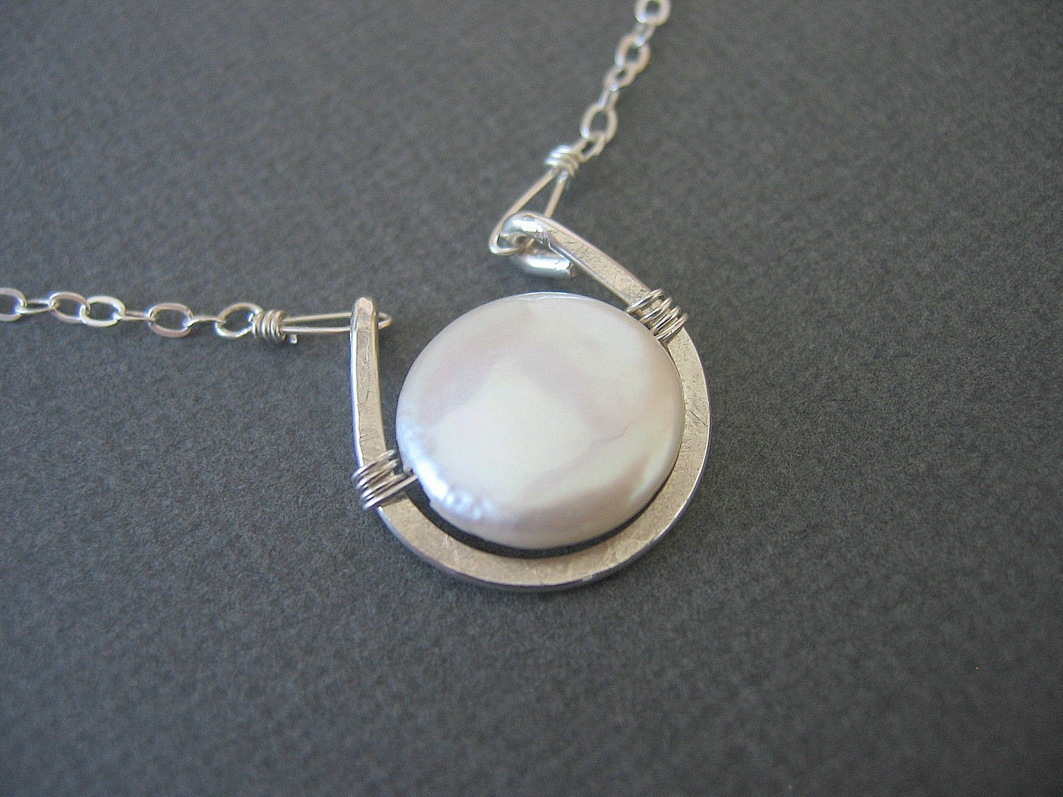 Sterling Silver Necklace, Coin Pearl Necklace, mother's day jewelry