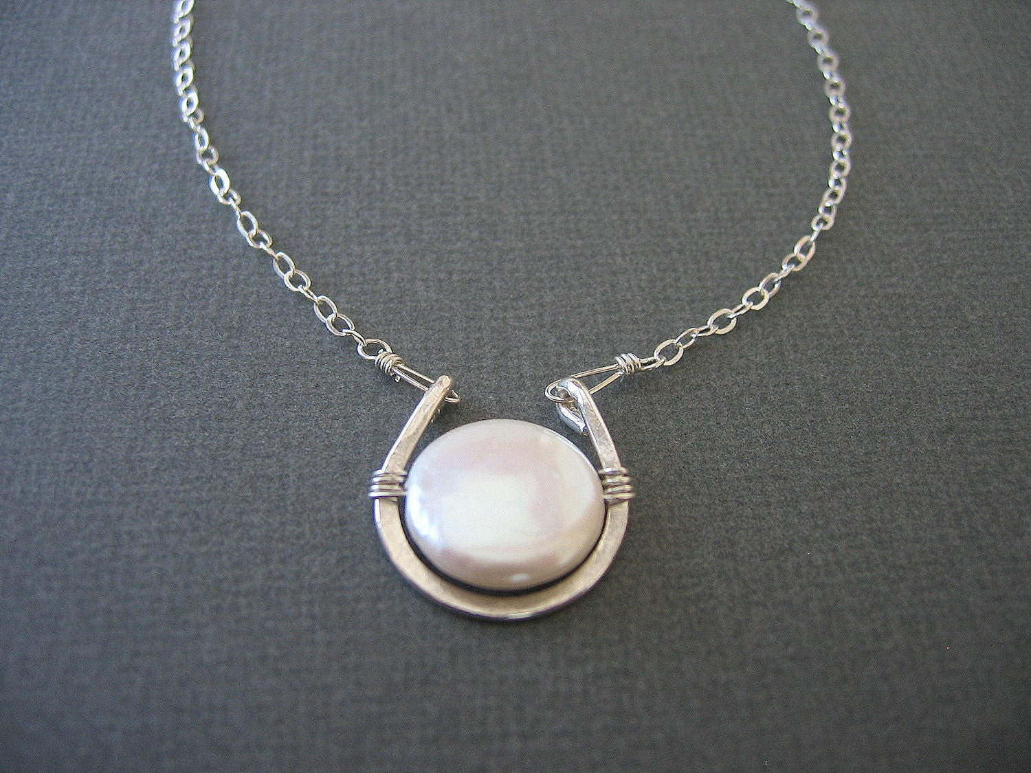 Sterling Silver Necklace, Coin Pearl Necklace, mother's day jewelry