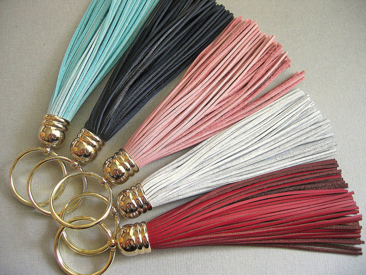 Pastel Pink Leather Tassel Key Chain, Fringe,Valentine Gift