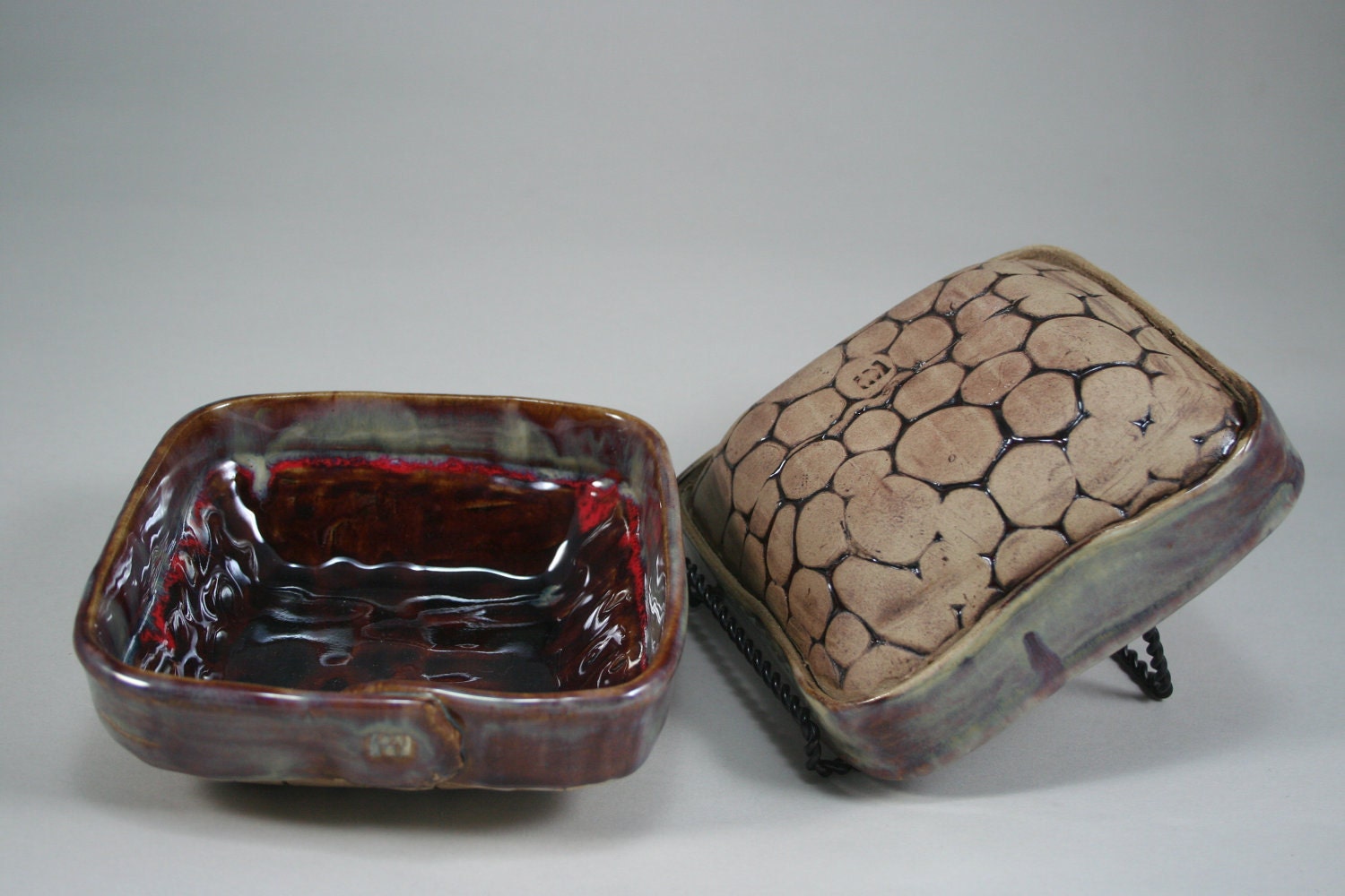 Handbuilt Square Textured Shallow Bowl