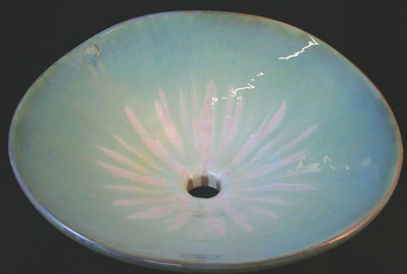 Handthrown Custom Vessel Sink in green and white with pedestal base