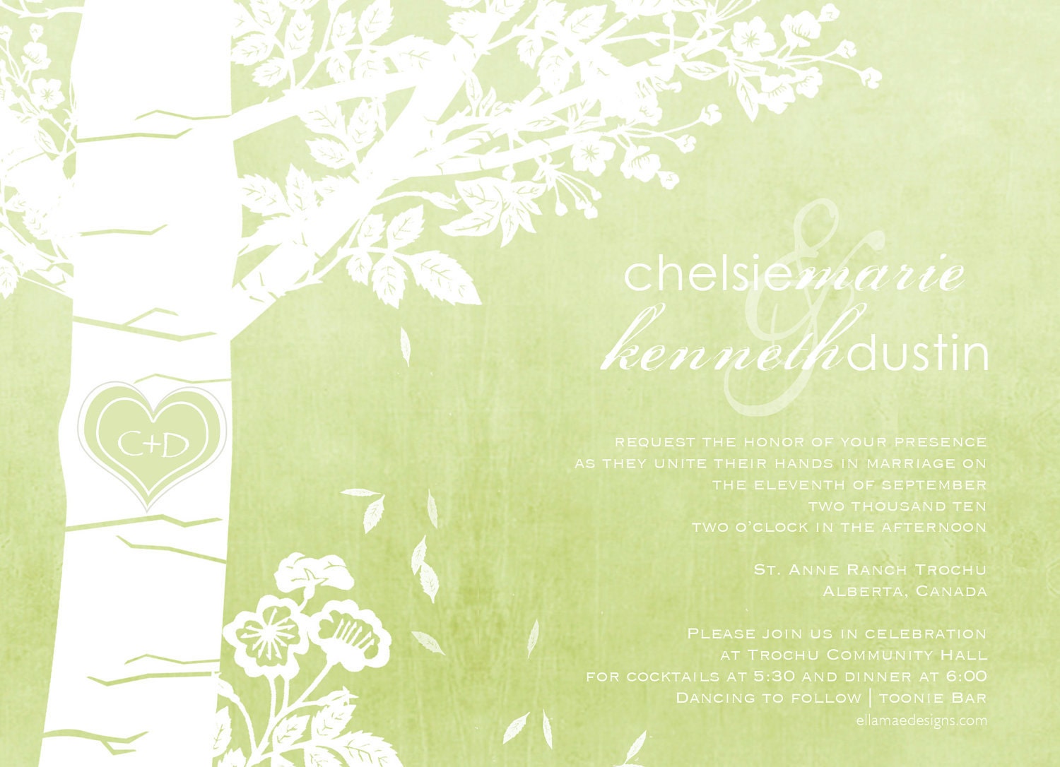 Wedding Announcement - Chelsie - Tree - Tree Trunk - Carved Heart - Initials