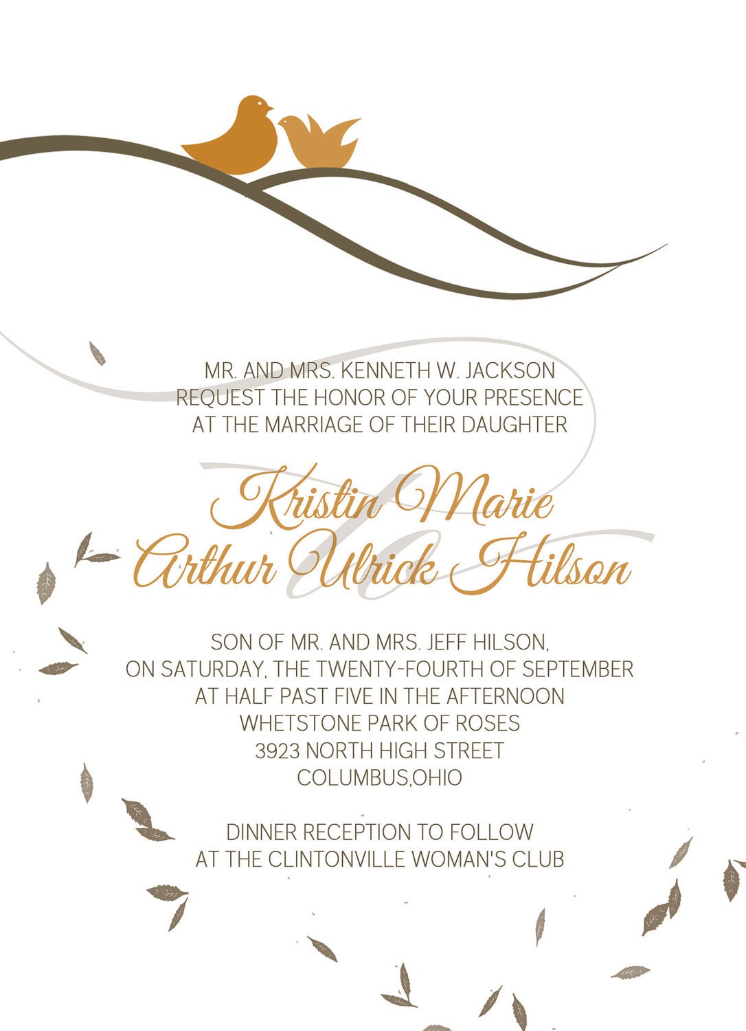 Love Birds - Flowers, Branches, and Birds - Wedding Invitation