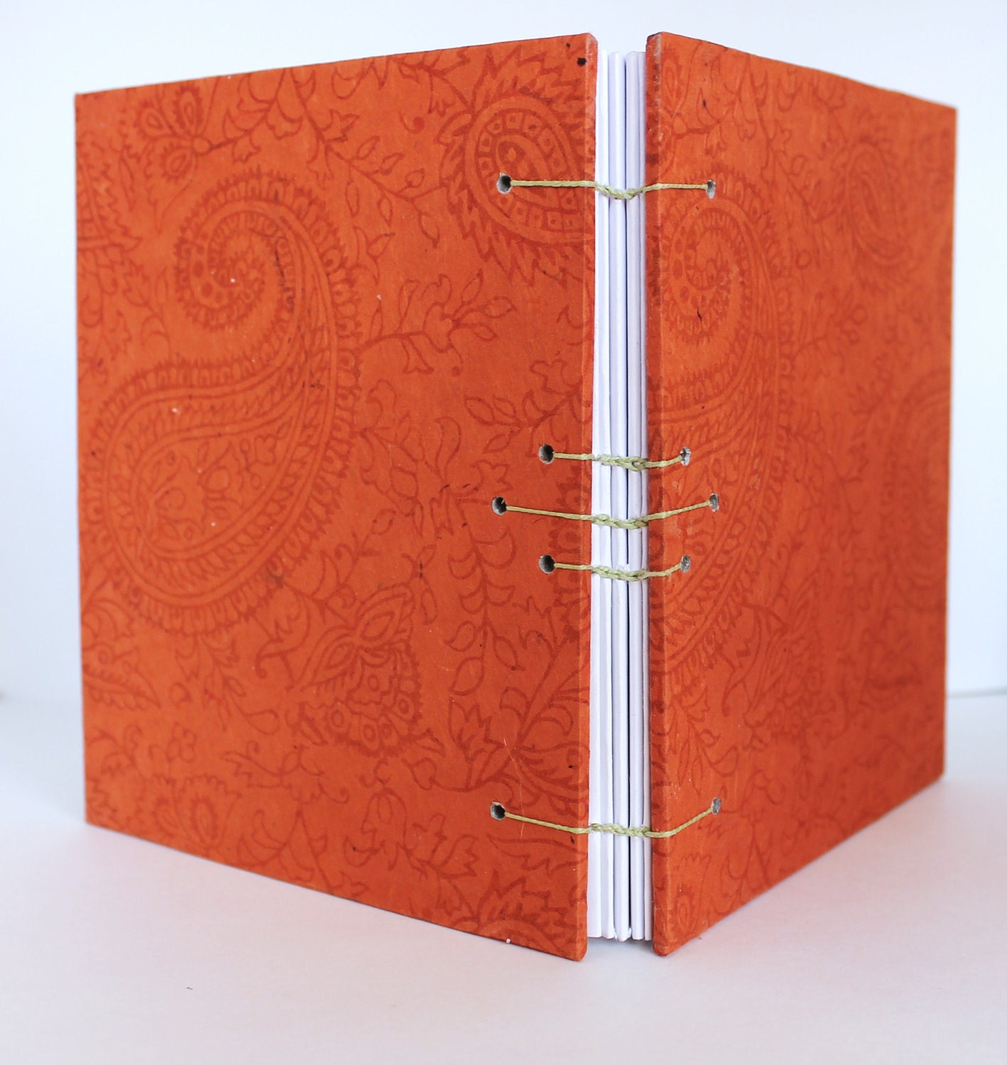 Orange Blank Book, Paisley, Hand bound Journal, Writing Journal