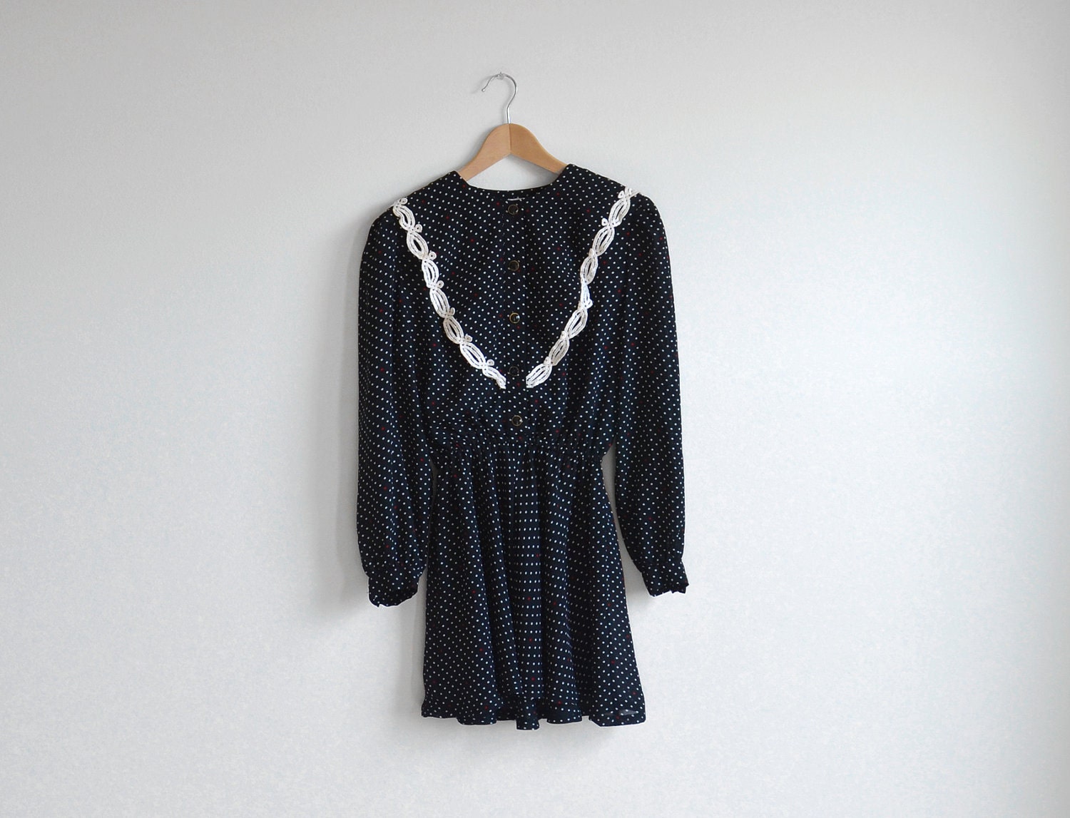 Vintage black and white polka dot dress with sailor collar