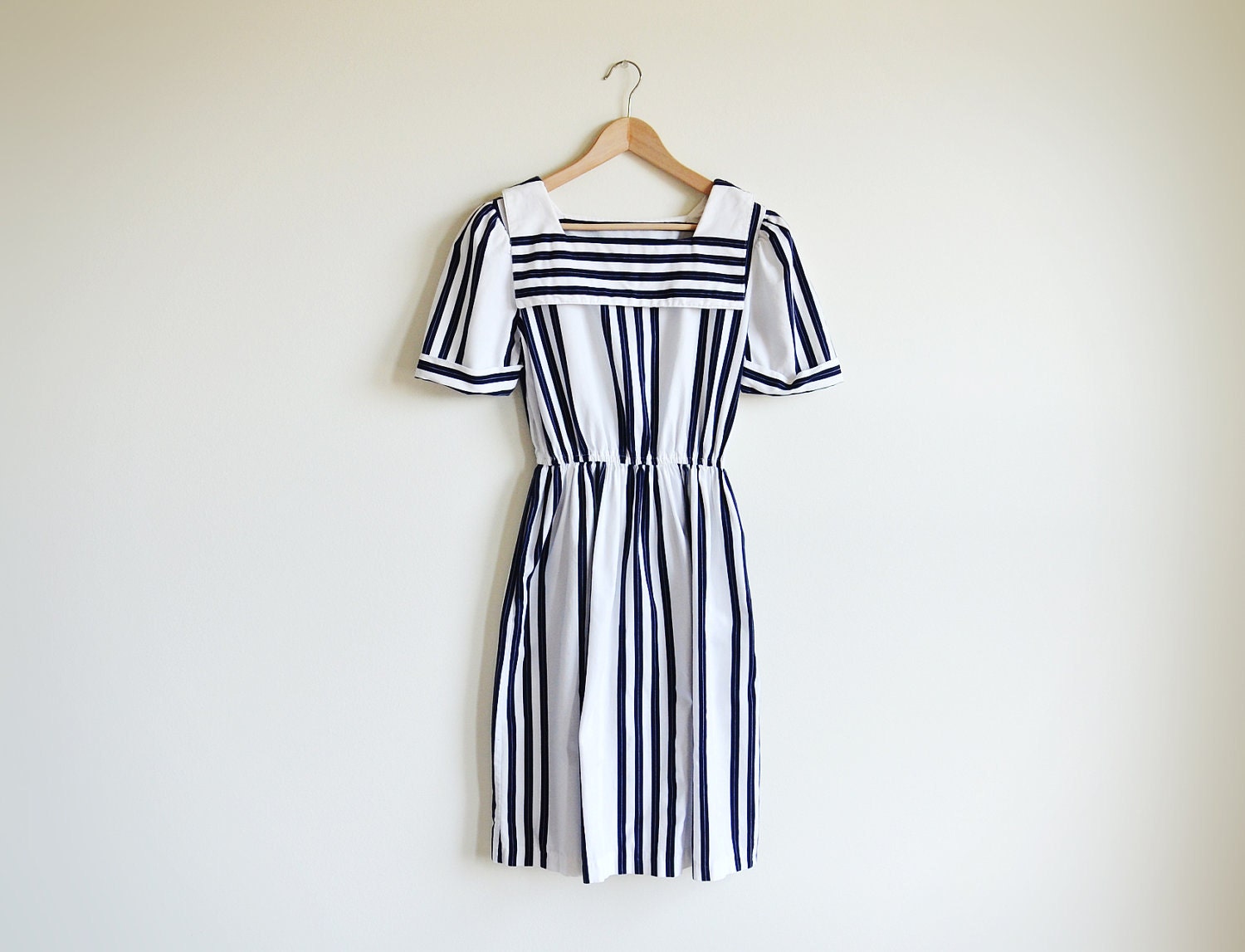 Vintage navy and white stripe dress with sailor collar.