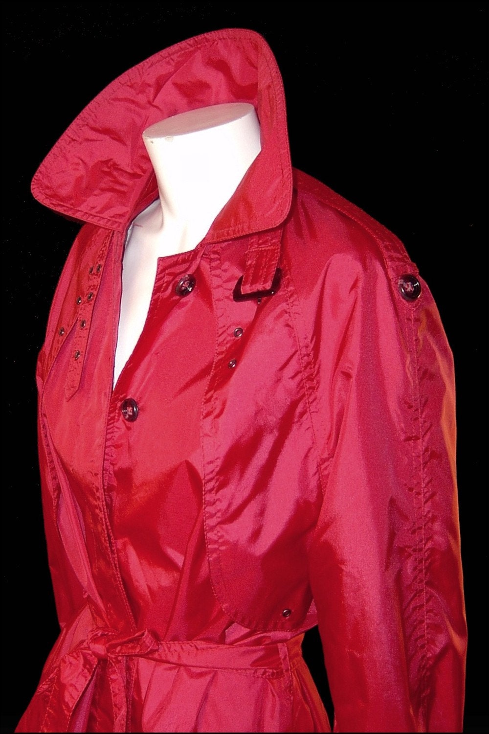 NWOT vintage red nylon satin raincoat trenchcoat M by ForeverSexy