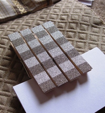 Silver and Charcoal Gray Wedding Escort Card Holder.  Clothespin Escort Card Holder with Glitter Embellishment.