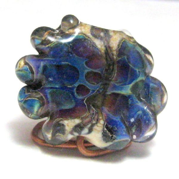 Glass Lampwork Focal Bead Organic Handmade Lampwork Glass Freeform Bead Ivory Blue Purple