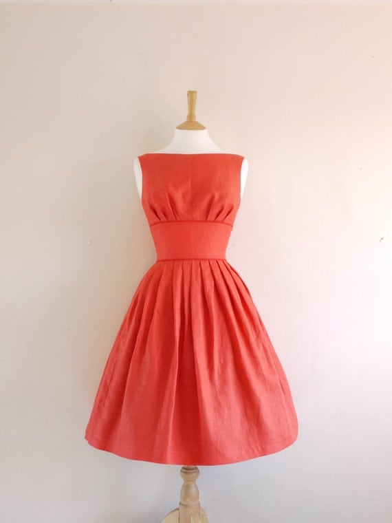 Red Linen Tiffany Prom Dress - made to measure - by Dig For Victory