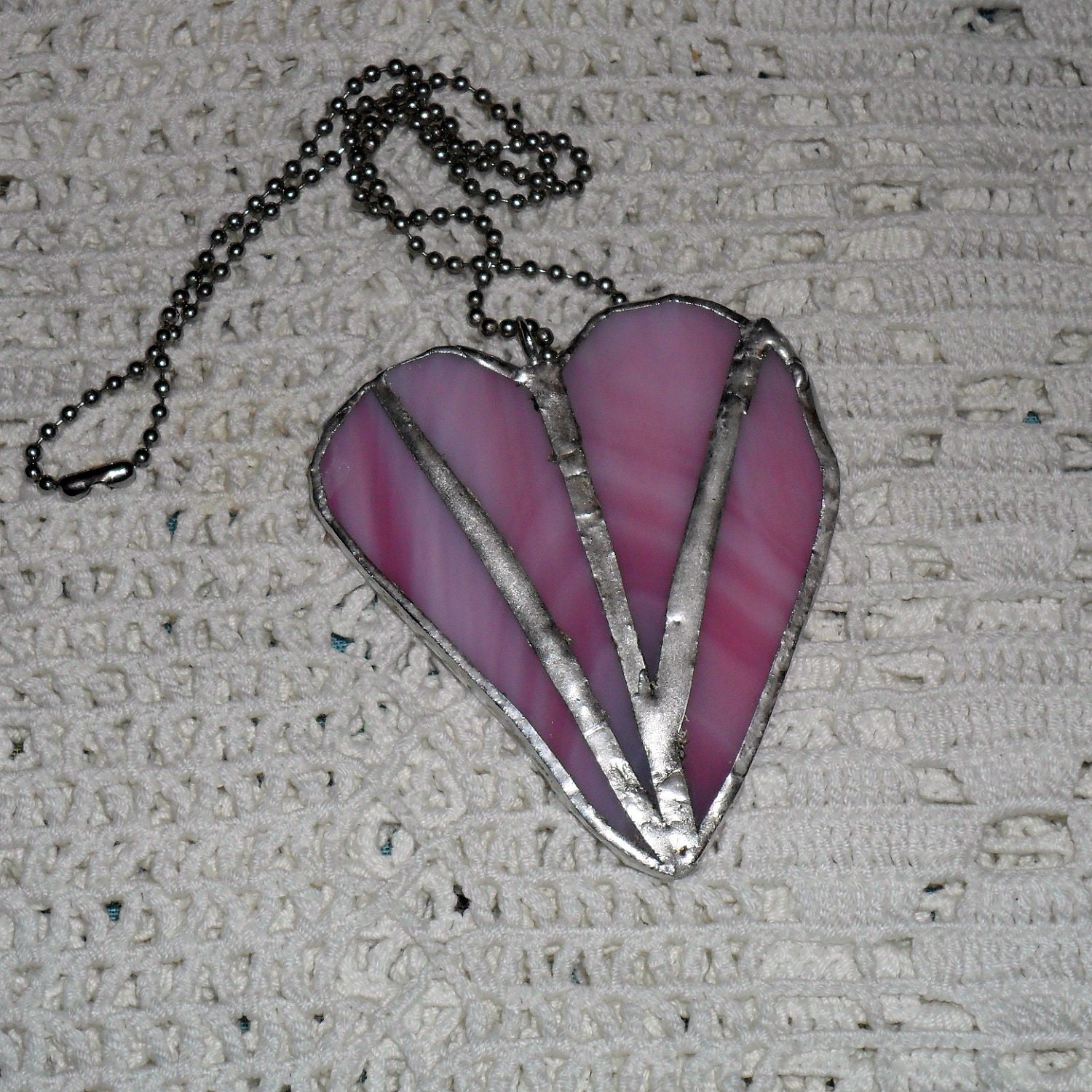 you have my heart pink stained glass pendant