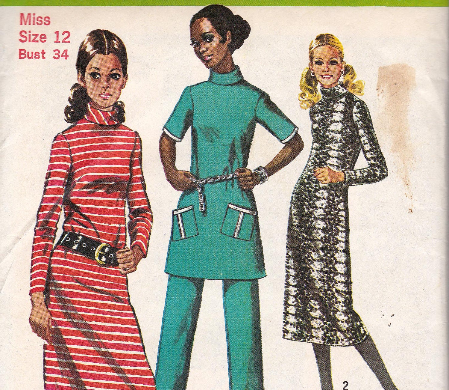 1970s Vintage Sewing Pattern Simplicity 8977 Dress & Pants Size 12  Bust 34