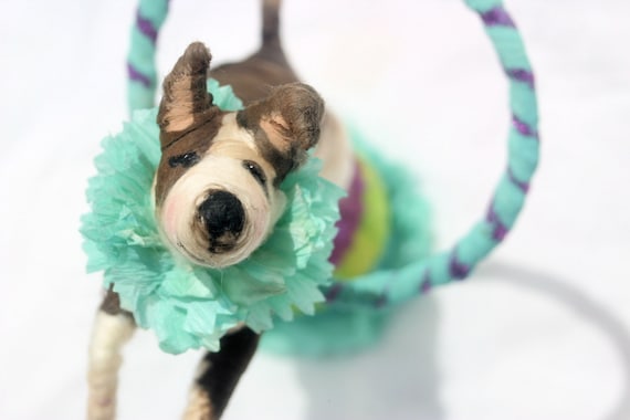Ooak- Spun Cotton Decor - Jack Russell Terrior- Circus Dog -Hula Hoop-