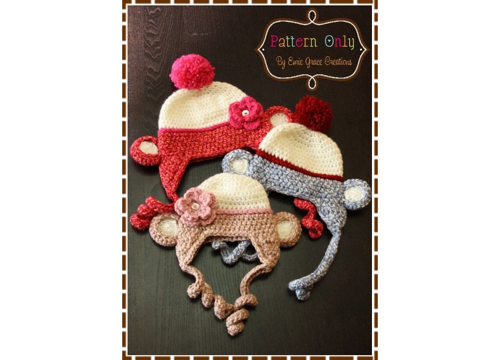 Sock Monkey Hat Crochet Pattern - MIKEY & MOLLY - 127