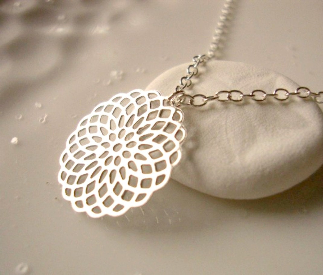 adorn - silver filigree medallion - sterling silver chain - dainty and modern jewelry