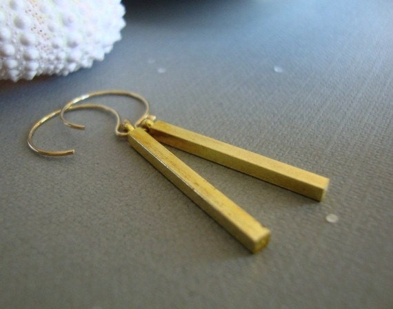ingot earrings - gold bars of raw brass - minimal and modern jewelry